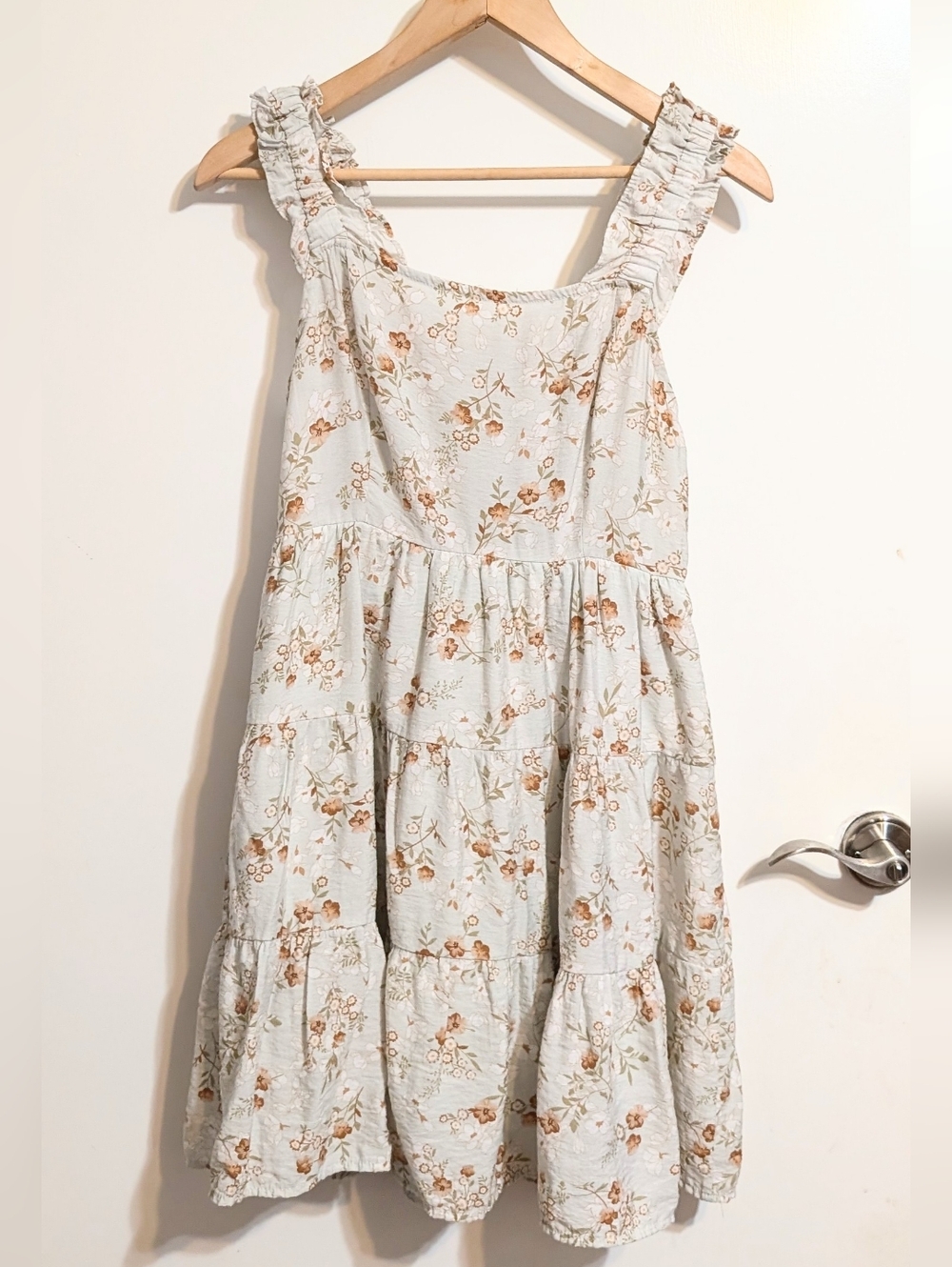 Blu Pepper Light Blue Tiered Floral Dress with Brown Flower Print